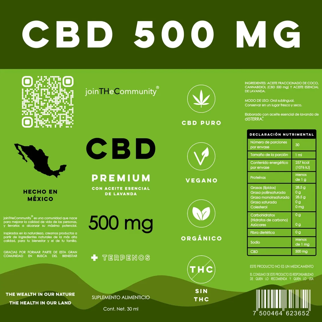 Etiqueta y empaque de Gotas CBD 500 mg